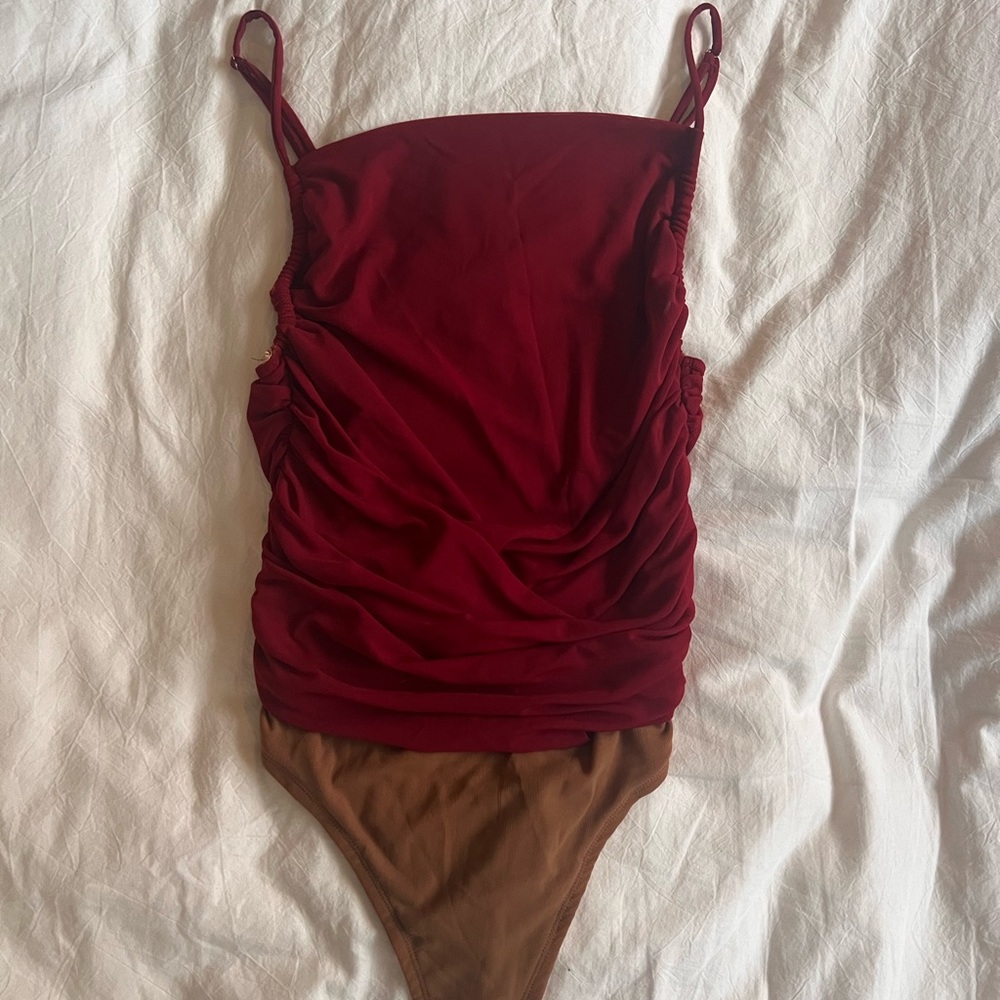 JLUXLABEL Red and Brown Bodysuit